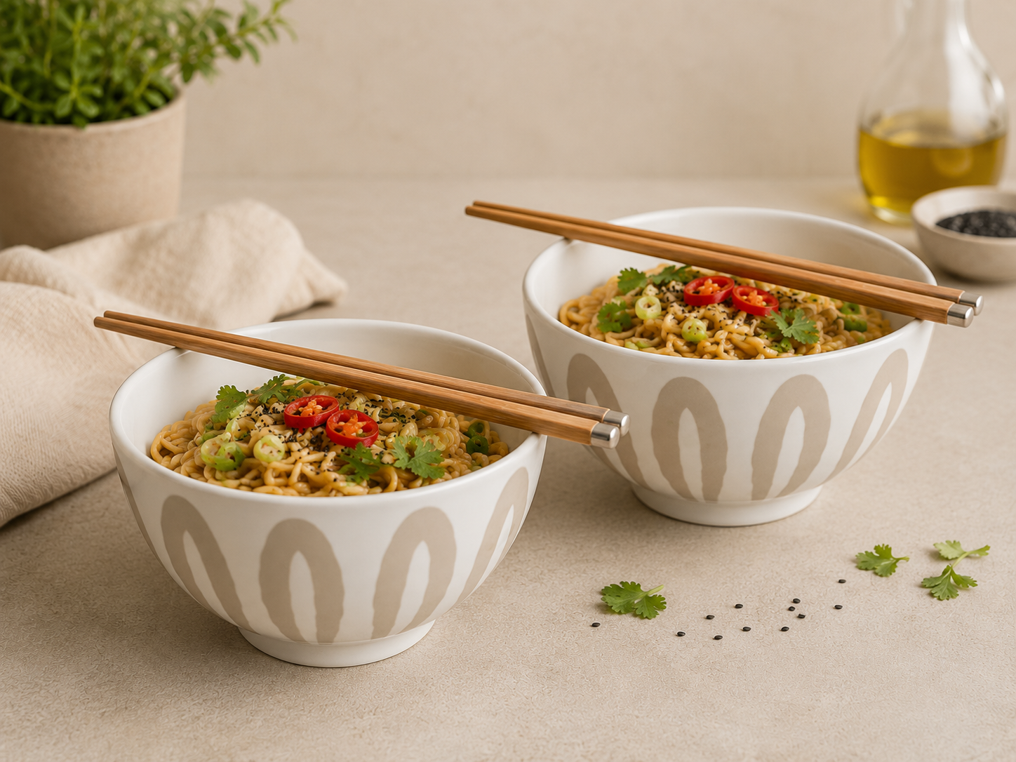 Noodle kom ø15x7,5cm - set 2 stuks - incl. stokjes